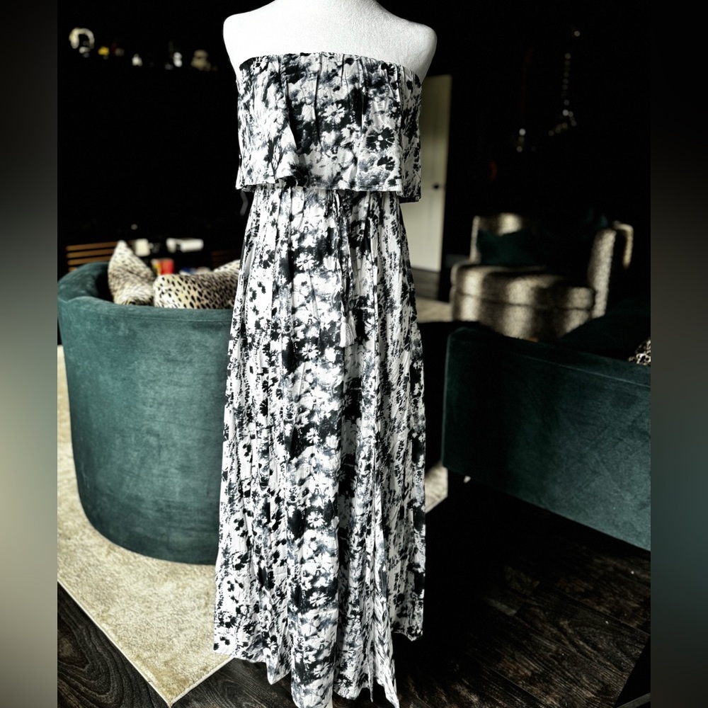 Strapless, tie dye, maxi dress